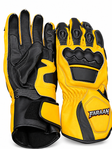 Guantes de Motocicleta Deportivos de Cuero Amarillo y Negro, Guantes de Carreras con Protección Completa en los Nudillos, Palma Reforzada, Personalizados OEM - Product Image 2