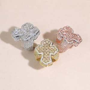 VVS Moissanite <b>Cross</b> <b>Ring</b> 925 Sterling <b>Silver</b> Iced Out Baguette Cut Neo-Gothic Christian Rhodium Plated Cocktail <b>Ring</b> Wedding - Product Image 5