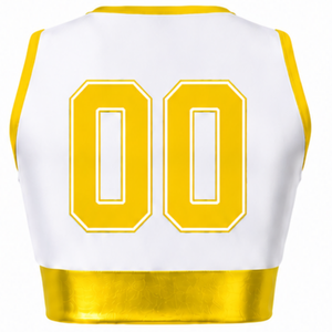 Camiseta Deportiva Blanca y Amarilla Sublimada sin Mangas para Animadoras, Uniforme para Entrenamiento, Competencia y Deportes de Equipo - Product Image 2