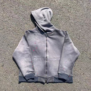 Sudadera con capucha para hombre, estilo vintage, con cremallera, de forro polar cepillado de alto gramaje, efecto desgastado por el sol, línea de producción de ropa urbana personalizada 2026 - Product Image 2