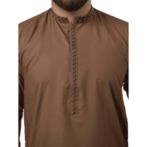 Factory Wholesale OEM <b>Men's</b> Brown Digital Print Salwar Kameez Wash and Wear Band Collar Semi Formal Traditional <b>Kurta</b> Suit - Product Image 5