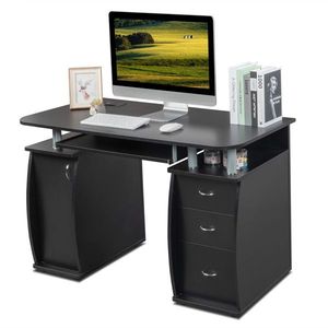 FCH 115* 55*74cm Black PB Wood 15mm Portable Computer Desk with 1pc Door and 3pcs Drawers 1pc Set - Product Image 2