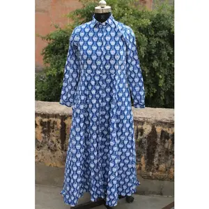 Индийское летнее платье ручной работы с блочным принтом с карманами с обеих сторон длинное платье Kurti для женщин
