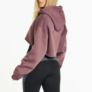 Sudadera Corta Oversize de Algodón para Mujer con Logo Personalizado, Diseño de Lujo, Estilo con Bolsillos, Top Corto, Superventas - Product Image 4