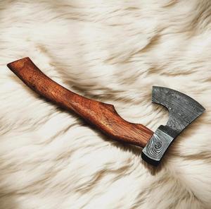 STEEL CRAFT INTERNATIONAL Hand-Forged Damascus Steel Mini <b>Axe</b> 12" RoseWood <b>Handle</b> DIY Grade ODM 1 Year - Product Image 3