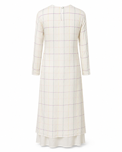 Vestido Midi de Algodón Willow Grace, Vestido a Cuadros Color Marfil - Product Image 5