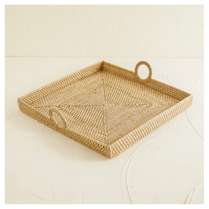 Plateau de service en rotin rectangulaire de qualité supérieure pour le rangement des aliments, idéal pour la table à dîner et la table basse - Product Image 2