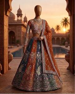 Lehenga Choli Set With Dupatta Silk Embroidered Floor-Length Traditional Indian Wedding Dress For Women - Product Image 4