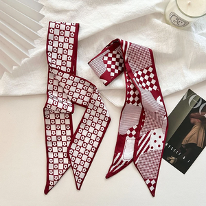 2026 New Luxury Brand <b>Scarf</b> Red Stripe Printing Women <b>Scarf</b> Bag Hair Skinny <b>Silk</b> <b>Scarves</b> Lady Foulard Neckerchief Headband - Product Image 3