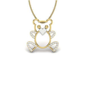 Yellow Gold Diamond <b>Bear</b> Pendant With Heart Cut Stone <b>Cute</b> Unisex Jewelry Everyday Wear - Product Image 1