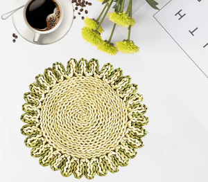 Ruffle Border Seagrass <b>Placemat</b> <b>Round</b> Braided Straw Table Mat Green Wavy Coaster Decorative Charger Plates Farmhouse Kitchen Sup - Product Image 3