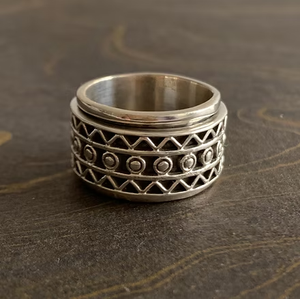 Handcrafted Bohemian Style Silver 925 <b>Spinner</b> <b>Ring</b> for Unisex Everyday Wear with Unique Textured Design - Product Image 4