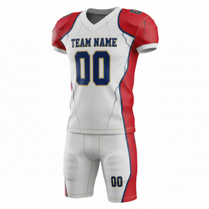 Uniforme de Fútbol Americano Sublimado Personalizado y Transpirable, Conjunto de Camiseta y Pantalones Cortos, Cuello en V, Logotipo en la Parte Delantera, Secado Rápido - Product Image 1