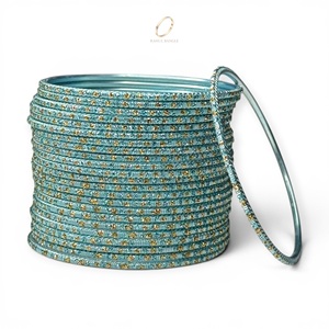 Venta al por Mayor, Diseño 2026, Precio Bajo, Elegantes Brazaletes Apilables de Acero Inoxidable Azul, Juego de Brazaletes Modernos con Baño de Oro y Piedras de Cristal para Mujer - Product Image 2