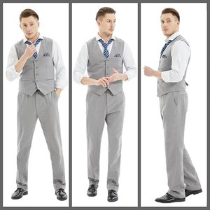 Traje de 3 piezas gris de lana peinada estilo británico para hombre, chaleco y pantalón, atuendo formal de negocios o boda, antiarrugas, corte ajustado, botonadura sencilla - Product Image 2