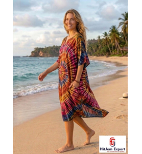 Vestido Kaftan Estampado para Mujer, Ropa de Playa de Verano, Corte Holgado, Tela Suave, Estilo Moderno, Fabricación Personalizada al por Mayor, Suministro para Exportación - Product Image 1