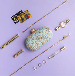 Pochette de luxe brodée à la main Aqua Blue Baiza Zardozi avec chaînes de perles et bouton-Utilisation en soirée Best-seller 2024 - Product Image 2