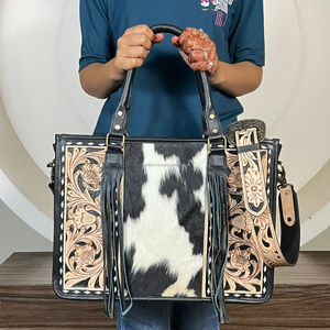 Sac à main pour femme en cuir véritable de haute qualité, grande capacité, luxe, artisanal, style western, en cuir de vache, floral, avec poche dissimulée, sac bandoulière - Product Image 4