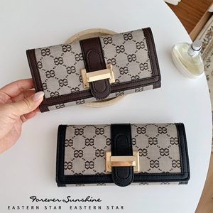 Rare Quality Imposing Class Classic Fashion PU Leather Money Clip Gold <b>Metal</b> H-Buckle Womens Purses <b>Wallets</b> Trade - Product Image 1