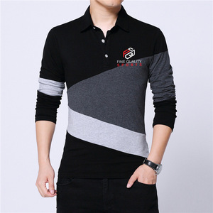 Polo à manches longues pour homme, design bicolore, logo personnalisé, vêtements de sport décontractés, qualité supérieure, mélange de coton - Product Image 1