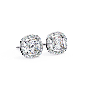 Cushion Diamond Halo Stud <b>Earrings</b> 10K Solid Gold 1 Ct Total 5.5 mm Center 1.1 mm Side Diamonds Fine Jewelry - Product Image 4