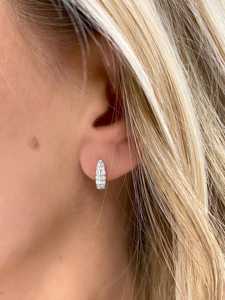 Lab Grown Diamond Hoop <b>Earrings</b> Pave Set Small Everyday <b>Piercing</b> Jewelry Huggie Clasp 10kt 14K 18K Solid Real Gold Factory Price - Product Image 2