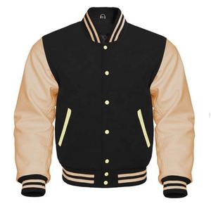 Veste de baseball vintage pour homme avec logo personnalisé, col montant, manches en cuir, broderie, style Letterman, automne, noir - Product Image 4
