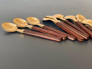 Vintage Brass <b>Serving</b> <b>Spoons</b> With Wooden Handles Rust Resistant Flatware Set Catering Use - Product Image 5
