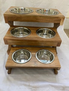 Table d'alimentation pour chien en bois de taille moyenne avec double gamelle en acier inoxydable, pour exportateur indien, durable, pour l'alimentation des animaux de compagnie, pour la distribution mondiale - Product Image 3