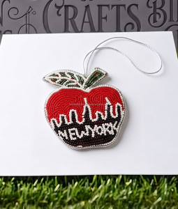 Porte-clés artisanal en forme de tranches d'orange, breloque agrumes perlée avec pompon vert et anneau doré, pendentif de sac - Product Image 3