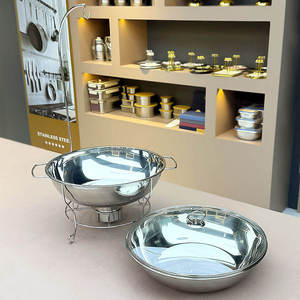 Chafing Dish Stainless Steel <b>Buffet</b> Food Warmer Glass Lid Ornate Gold Pillar Stand Hotel Catering <b>Server</b> - Product Image 2