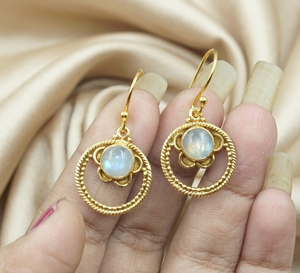 Pendientes Colgantes de Piedra Lunar Arcoíris, Plata de Ley 925, Pendientes de Aro Florales Bohemios, Joyería Hecha a Mano para Mujer, Regalo para Mujer, Mamá, Hermana - Product Image 2