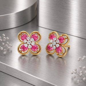 Boucles d'oreilles de luxe en saphir rose taille poire, motif floral, avec accents de fleurs en diamant de laboratoire, pour femme, en or 10K 14K 18K et argent 925 935 - Product Image 2