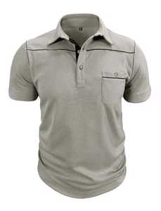 Polo à manches courtes pour homme, couleur unie, coton tricoté, respirant, design décontracté avec poche, coupe classique - Product Image 3
