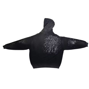Hoodie court blanc oversize unisexe à motif de points en strass et imprimé pailleté, manches classiques, décontracté, écologique, délavé à l'acide, automne, 100% coton - Product Image 4