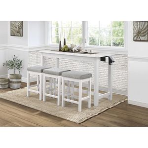 Set da Pranzo Casual 4 Pezzi: Tavolo Alto con Finitura Bianca, Porte USB e Prese di Corrente Integrate, 3 Sgabelli e Cassetto - Product Image 2