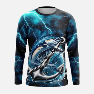 Camisa de Pesca UPF 50+ para Hombre OEM, Jersey Transpirable de Secado Rápido de Manga Larga, Estampado de Rayos, Ropa Deportiva de Talla Grande - Product Image 5