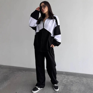 Conjunto de 2 piezas estilo urbano para mujer: cárdigan con cremallera y manga larga y pantalones deportivos con cinturón |   Conjunto Deportivo Informal de Corte Holgado - Product Image 4