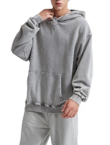 เสื้อมีฮู้ดปักลายสีดำมีน้ำหนักมาก500 GSM ซักกรดซีดจางโอเวอร์ไซส์ใส่ได้ทุกเพศเสื้อมีฮู้ดพื้นฐาน - Product Image 3