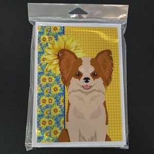 Summer Sunflowers A7 Size 5x7 Whimsical Greeting Cards Pack 8 Longhaired Red <b>White</b> Chihuahua on Blank Note Cards with <b>Envelopes</b> - Product Image 3