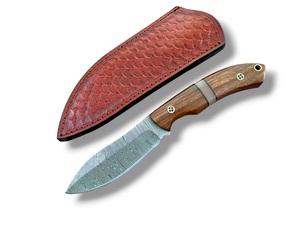 Cuchillo de Caza de Acero de Damasco Forjado a Mano con Mango de Madera de Palisandro y Funda de Cuero - Cuchillo de Hoja Fija de 8 Pulgadas con Espiga Completa, Personalizado OEM, Venta al por Mayor - Product Image 1