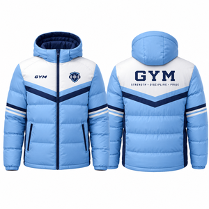 Gym Hooded Fleece Eco-Friendly Varsity <b>Jacket</b> <b>Men's</b> Winter Sporty Windproof Color Blocking Pullover Logo Blue <b>White</b> Navy - Product Image 1
