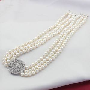 Colliers de perles d'eau douce non nucléaires 5,5-6 mm, plusieurs rangs, presque ronds, impeccables, trois rangs, chaînes de clavicule - Product Image 2