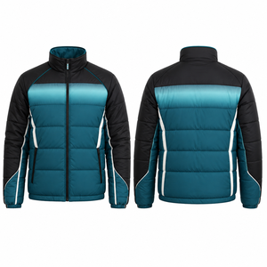 Chaqueta de Invierno Acolchada para Hombre MEGAMAPLE, Diseño Deportivo con Bloques de Color, Resistente al Viento, Relleno de Poliéster, Corte Regular, Logotipo Frontal, Blanco y Gris - Product Image 1