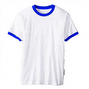Unisex White 100% Cotton <b>Ringer</b> <b>T</b>-<b>Shirt</b> Short Sleeve O-Neck Regular Fit Contrast Trim Casual Jersey Solid Color Blank Design - Product Image 6