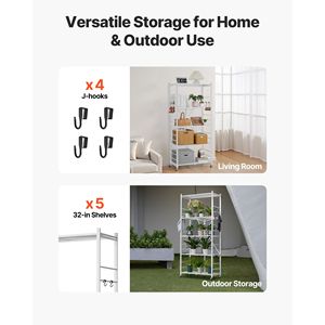 Scaffale Pieghevole a 5 Ripiani 81L X 36P X 183H Pollici, 5 Ruote, Nessun Montaggio Richiesto, Unità Organizzativa in Metallo Pieghevole - Product Image 2