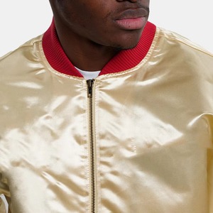 Chaqueta Varsity de Seda Satinada de Alta Calidad para Hombre, Cuello Alto, Color Sólido, con Colores Personalizados, Venta al Por Mayor - Product Image 3