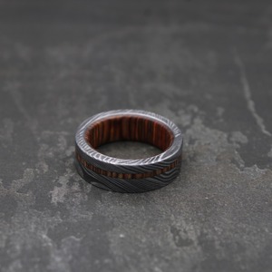 Handmade Damascus Steel & Brown <b>Wood</b> <b>Ring</b>, Unique Band Christmas Gift <b>Men</b> <b>Wedding</b> <b>Ring</b> Damascus <b>Wood</b> <b>Ring</b> <b>Men</b> Gift - Product Image 6