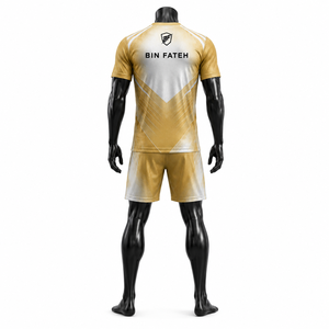 Adult Size <b>BIN</b> FATEH Men's Soccer Uniform Set <b>Gold</b> White Sublimation Print Breathable Polyester Soccer Uniform Set 2026 - Product Image 2