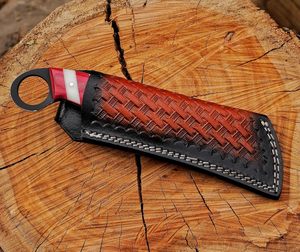 Cuchillo de caza tipo hawkbill de acero inoxidable hecho a mano de grado industrial de BA Enterprises Premium con mango de madera y funda de cuero. - Product Image 6
